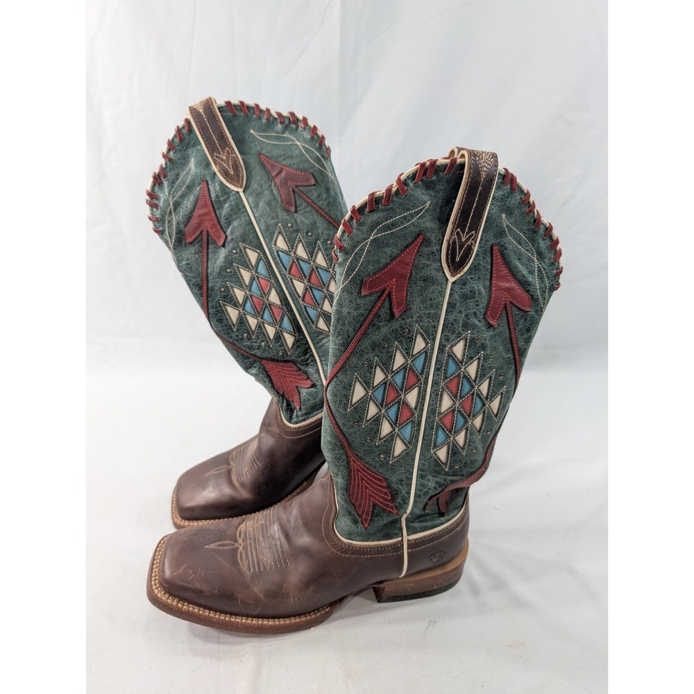 Ariat 9 B Sluthwest Brown Leather Square Toe Western Cowboy Boots Broken Arrows